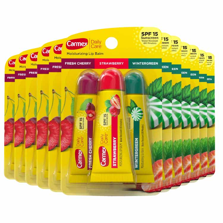 Carmex - Daily Care Assorted Moisturizing Lip Balm Tubes, SPF 15 - 0.35 Oz- 12 Pack