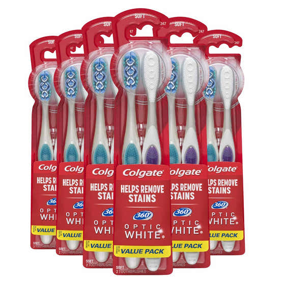 Colgate 360 Optic White Whitening Toothbrush Soft 2 ct/ea - 6 Pack - OPEN BOX | Colgate - Open Box