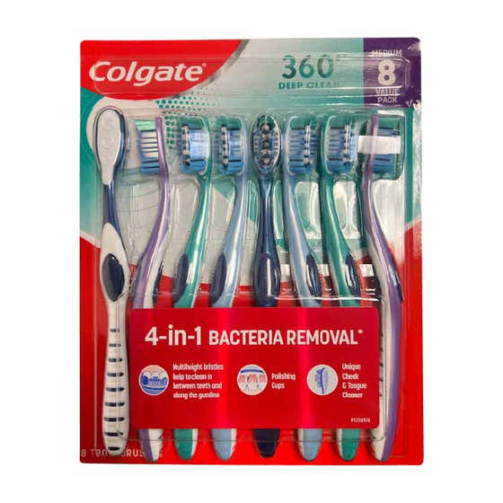 Colgate - 360 Whole Mouth Clean Manual Toothbrush, Adult Medium - 8 Pack | Colgate - Oral Care