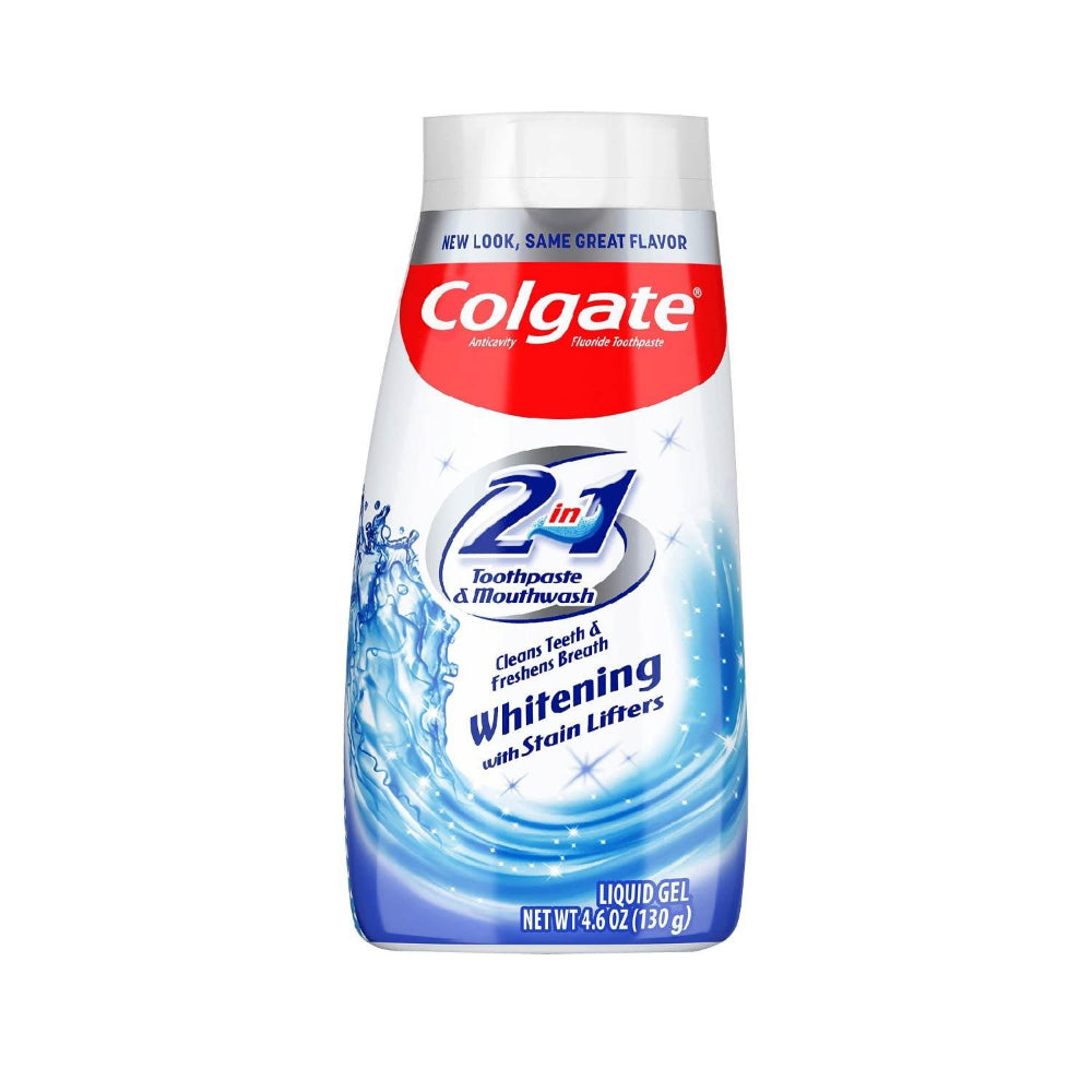 Colgate 2 in 1 Whitening W/ Stain Lifters Toothpaste Blue Gel & Mouthwash 4.6 Oz - 12 pack