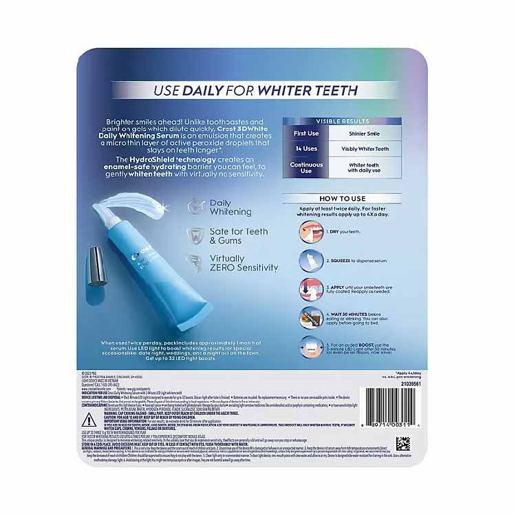 Crest 3DWhite Daily Whitening Serum, Advanced Enamel White + LED Light Treatment