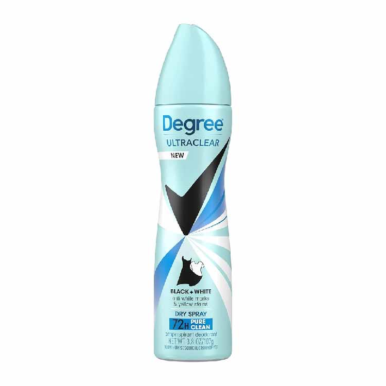 Degree UltraClear Black+White Pure Clean Dry Spray Antiperspirant Deodorant 3.8 Oz- 12 Pack