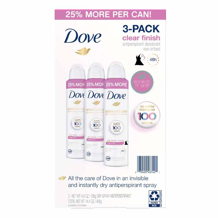 Dove - Clear Finish Antiperspirant Spray - 3 Ct Each
