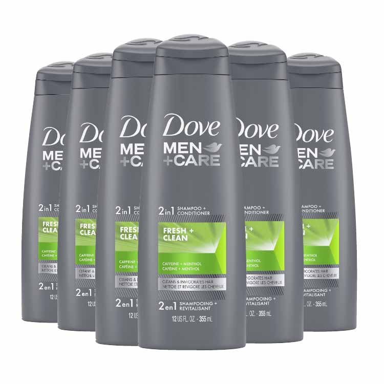 Dove - Men + Care 2 in 1 Shampoo + Conditioner Fresh + Clean Caffeine + Menthol  12 oz - 6 Pack