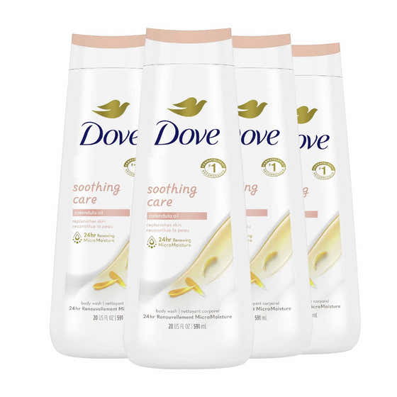 Dove - Soothing Care Body Wash with Calendula Infused Oils - 20 Oz - 4 Pack | Dove - Soap Wholesale