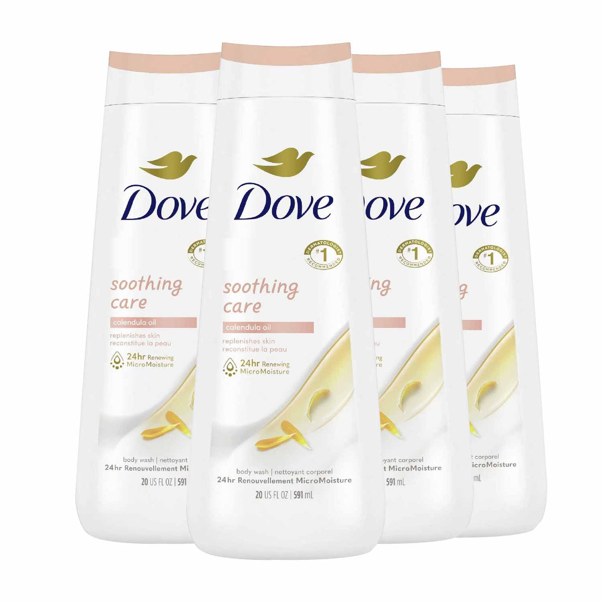 Dove - Soothing Care Body Wash with Calendula Infused Oils - 20 Oz - 4 Pack