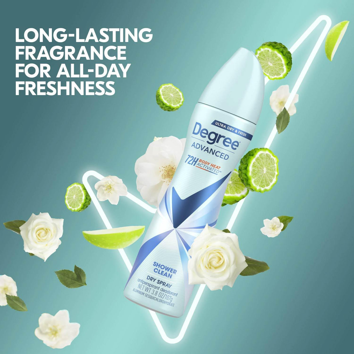 Degree Motion Sense Dry Spray Antiperspirant, Shower Clean, 3.8 Oz- 12 Pack