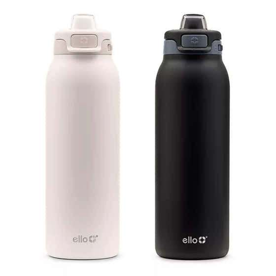 Ello Pop & Fill - Stainless Steel Water Bottle with QuickFill Technology - Dunes/Charcoal - 32 Oz - 2 Pack | Ello - me...