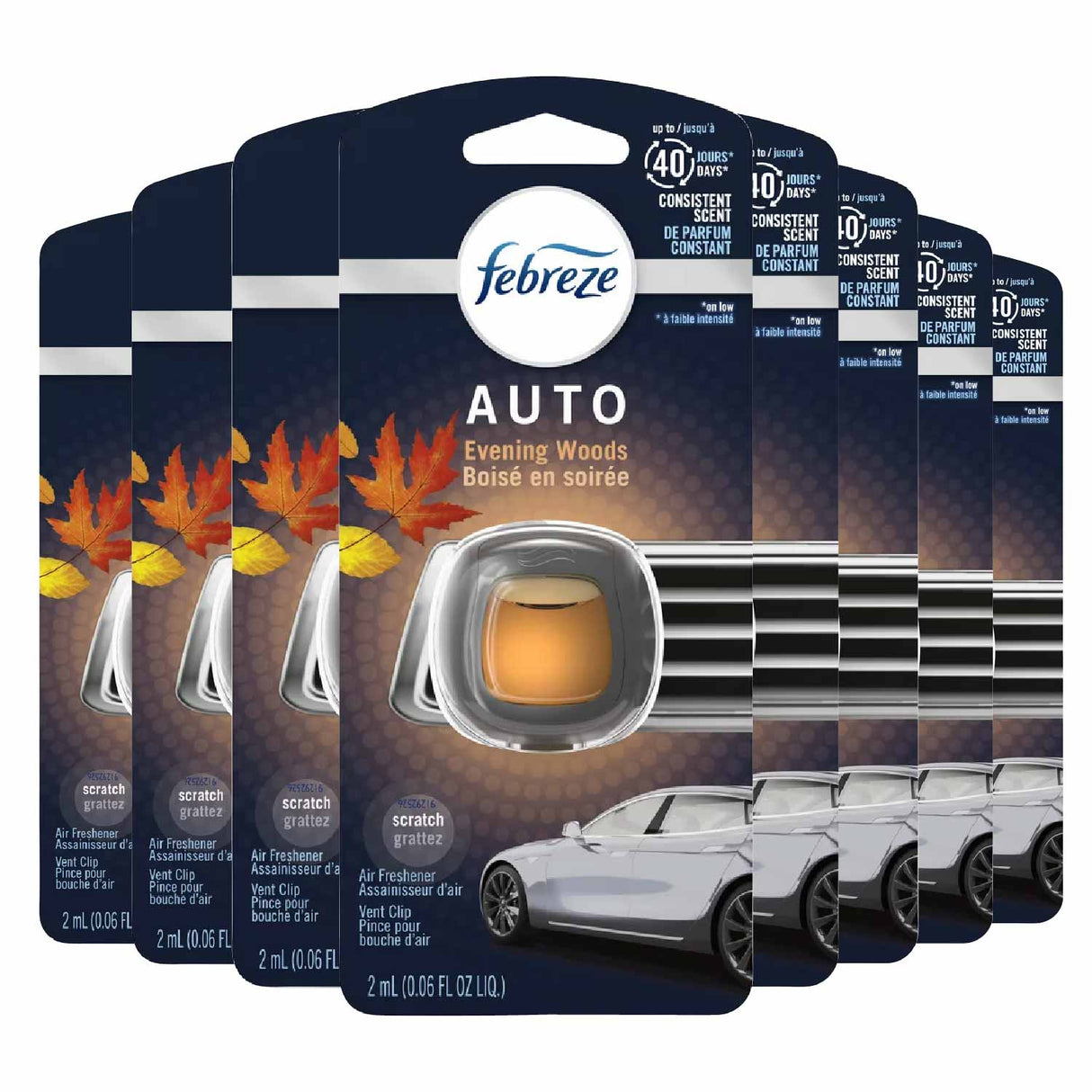 Febreze Car Vent Clip - Evening Woods, 2ml - 1ct - 8 Pack