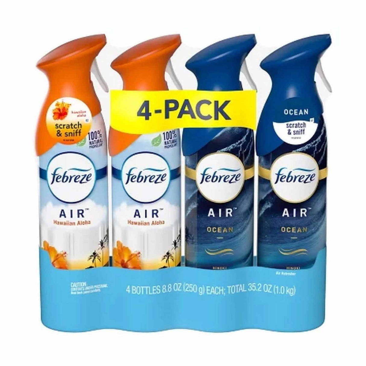 Febreze - Air Effects Odor-Eliminating Air Freshener Hawaiian Aloha, Ocean, Aerosol Can - 8.8 Oz - 4 Pack