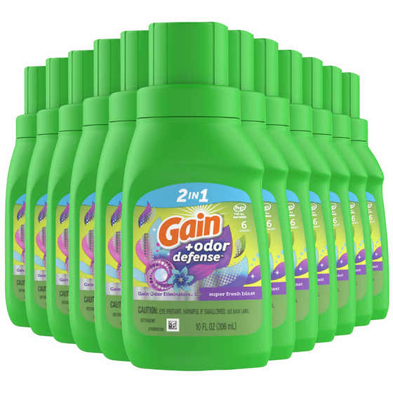 Gain 2 in 1 Odor Defense + Super Fresh Blast Liquid Laundry Detergent  10 oz - 12 Pack | Gain - Household - Wholesale