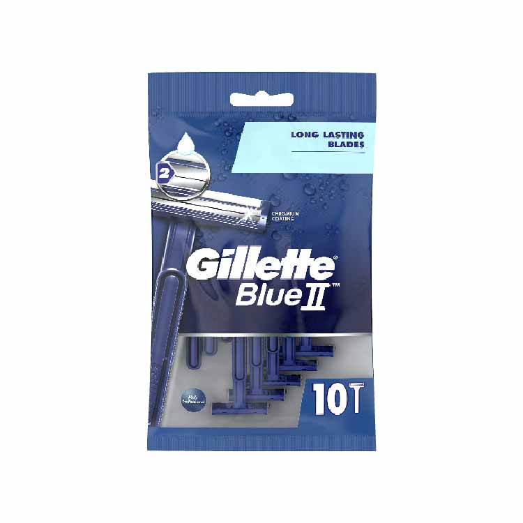 Gillette Blue II Chromium Coating Long Lasting Blades 10 (ea) - 12 pack