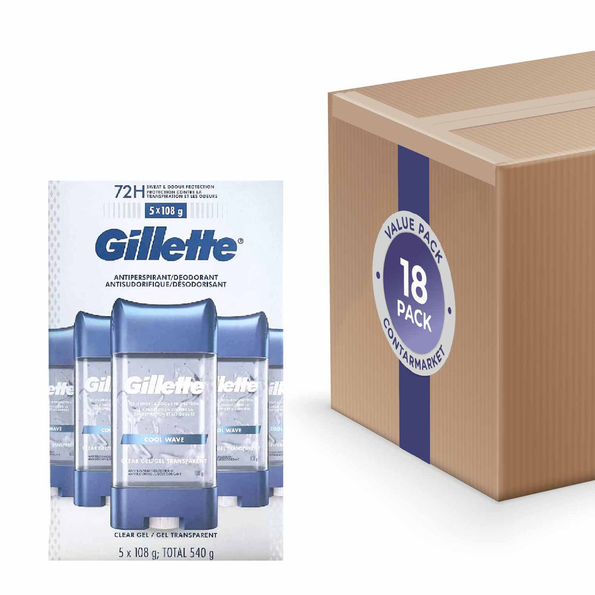 Gillette - Anti-perspirant & Deodorant Clear Gel, Cool Wave - 3.8 Oz 5 ct - 18 Pack