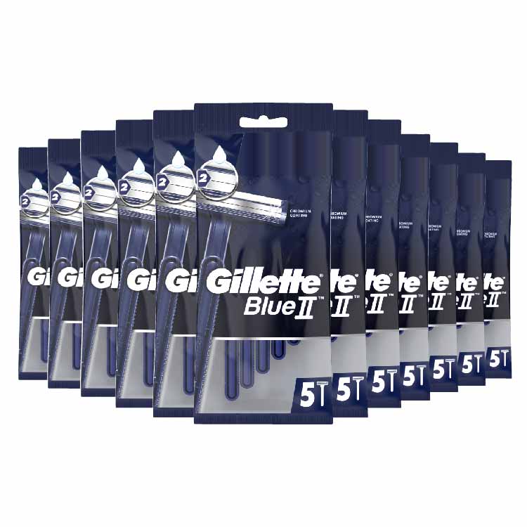 Gillette Blue II  Chromium Coating Long Lasting Blades Disposable Razors Bulk 5 ct  - 24 Packs