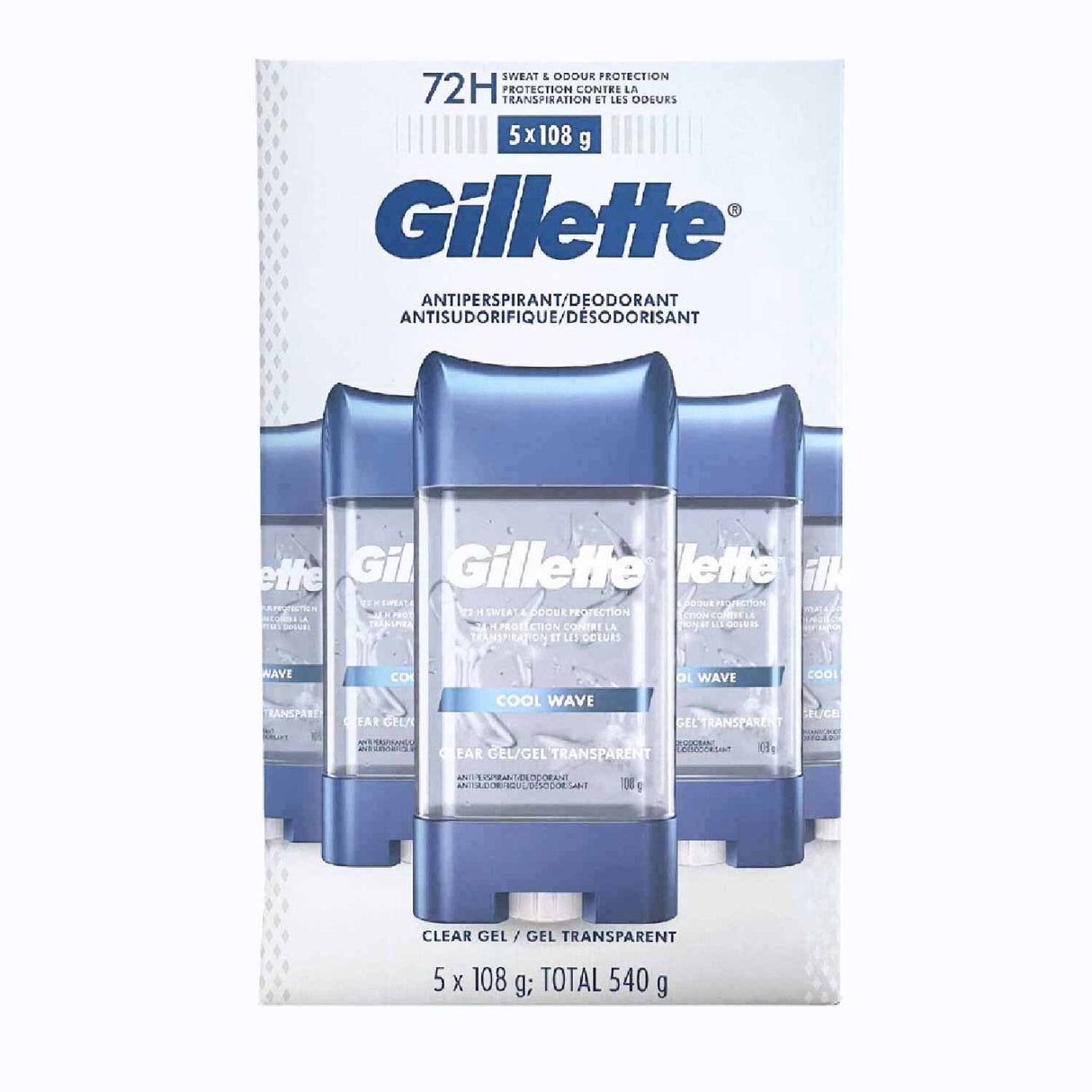 Gillette - Anti-perspirant & Deodorant Clear Gel, Cool Wave - 3.8 Oz - 5 Pack