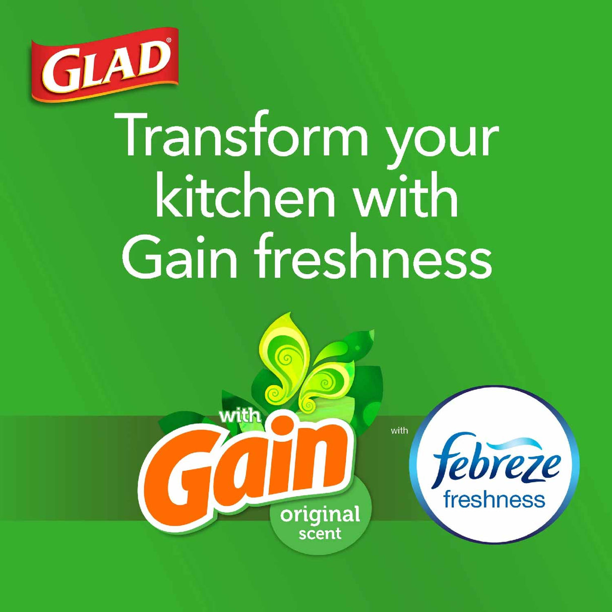 Glad ForceFlex Plus Tall Kitchen 13 Gallon Drawstring Trash Bags Gain With Febreze - 120 Ct