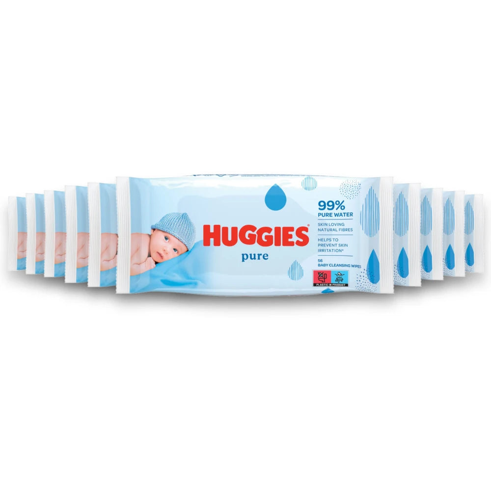 Huggies - Baby Cleansing Wipes, Pure (Blue) - 56 Count - 10 Pack