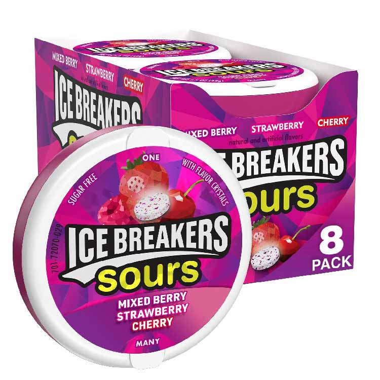 Ice Breakers Sours Sugar Free Mints, Mixed Berry, Strawberry, Cherry 8 ct - 24 Pack - ( 192 ct )