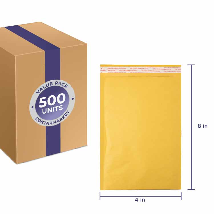 Kraft 3/16'' Bubble Lining Mailers, Paper Pressure 70 lb, Size: 4''x8'' Inches - 500 Pack