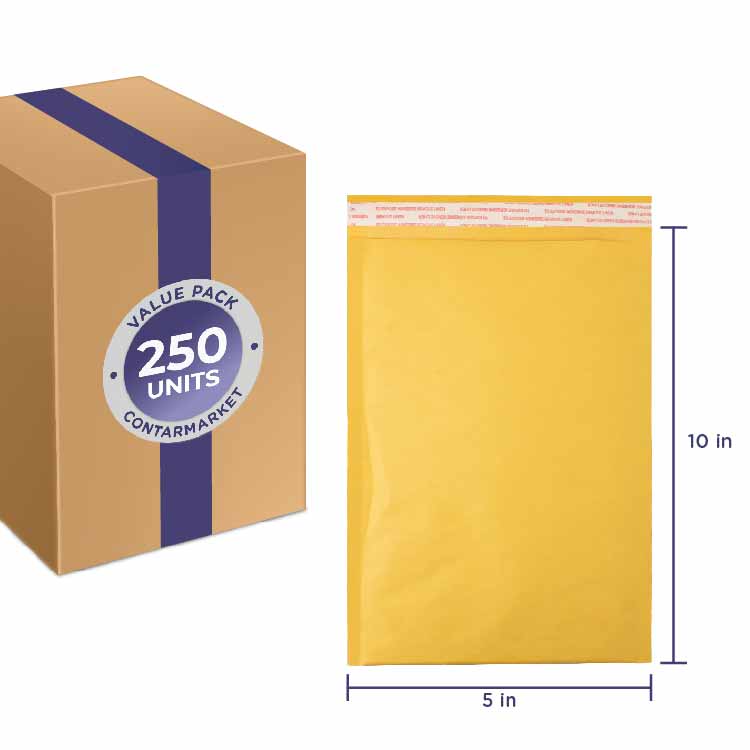 Kraft 3/16'' Bubble Lining Mailers, Paper Pressure 70 lb, Size: 5''x10'' Inches - 250 Pack