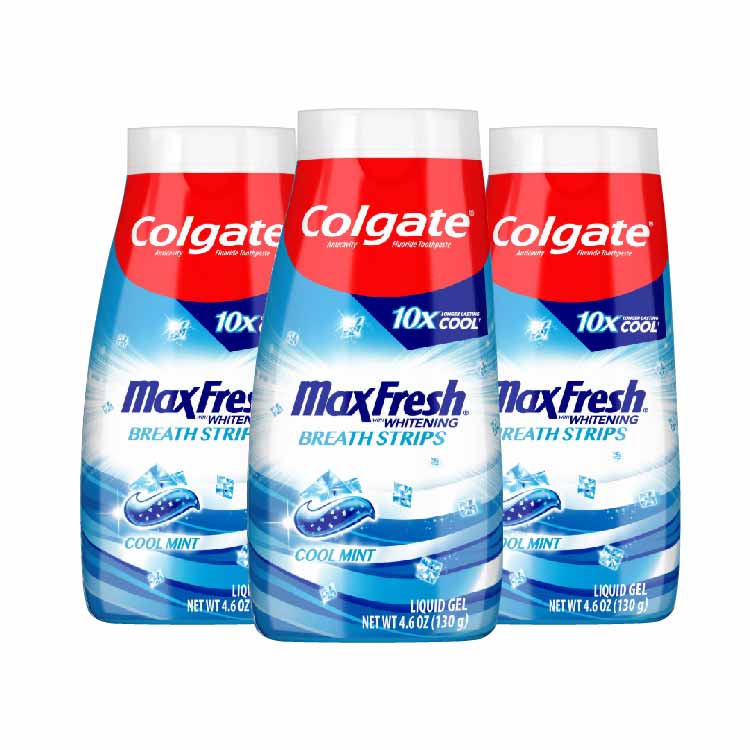 Colgate Max Fresh Liquid Toothpaste W/ Mini Breath Strips, Cool Mint 4.6 oz - 3 pack - Open Box -