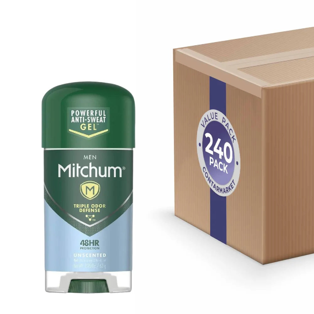 Mitchum Men Clear Gel Antiperspirant Deodorant, Unscented - 2.25 Oz - 240 Pack