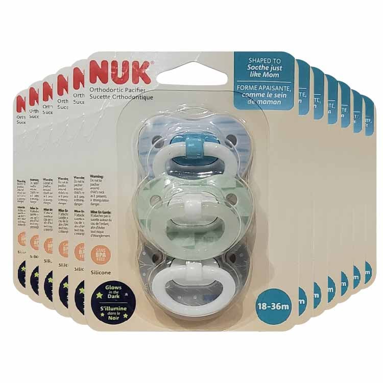 NUK - Orthodontic Pacifier Neutral, Glows in The Dark, Value Pack - 3 Count - 12 Pack