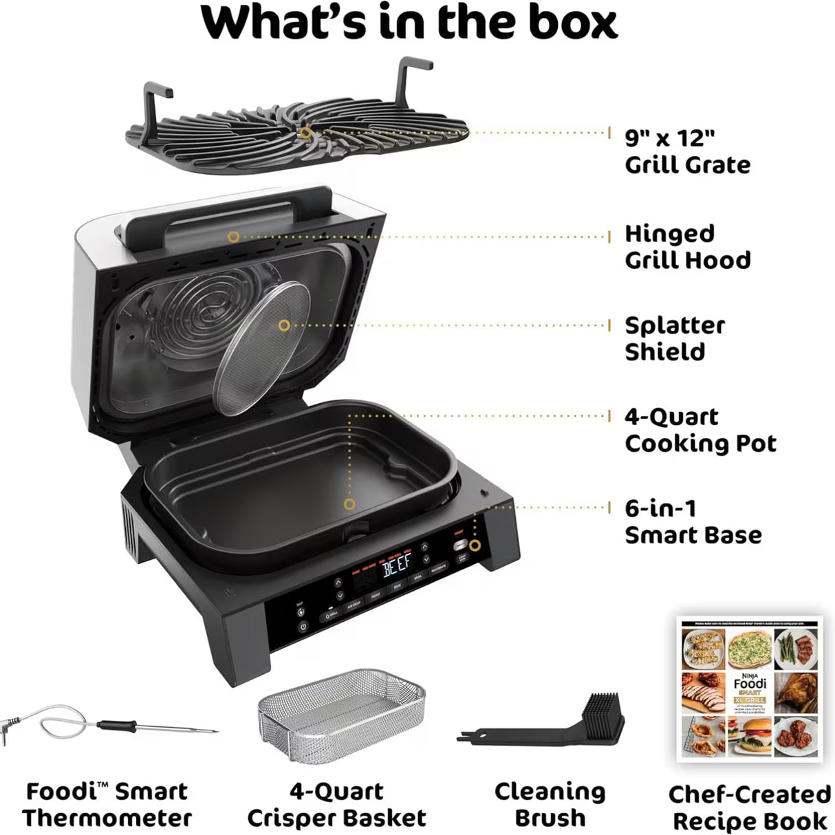 Ninja Foodi Smart XL 6-in-1 Indoor Grill with Foodi Smart Thermometer, Black/Silver