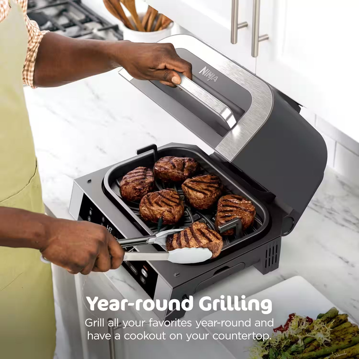 Ninja Foodi Smart XL 6-in-1 Indoor Grill with Foodi Smart Thermometer, Black/Silver