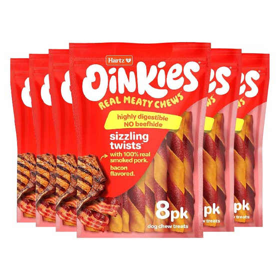 Hartz - Hartz Oinkies Smoked Pig Skin Bacon Flavored Wrap Dog Treat Chews - 8 Packs Each - 8.7 Oz - 6 Pack | Hartz - Pet S...