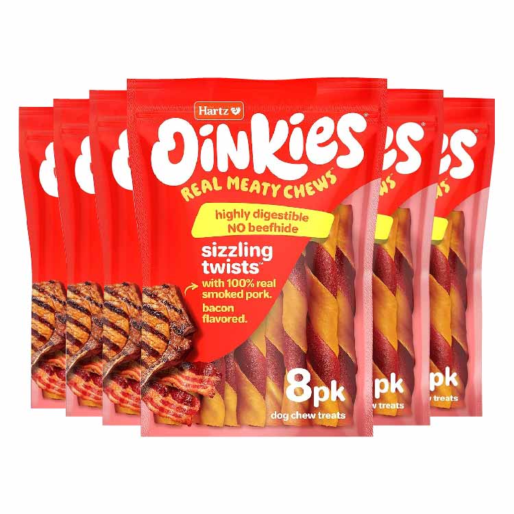 Hartz - Hartz Oinkies Smoked Pig Skin Bacon Flavored Wrap Dog Treat Chews - 8 Packs Each - 8.7 Oz - 6 Pack