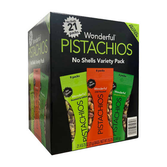 Wonderful Pistachios No Shells Variety Pack 0.75 oz - 21 pk | Wonderful - Grocery Wholesale