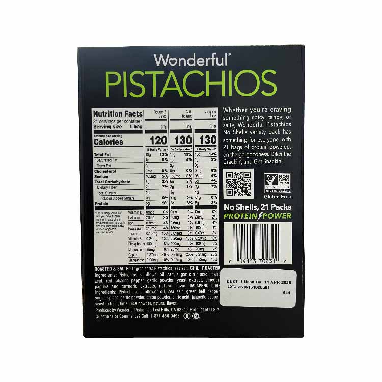 Wonderful Pistachios No Shells Variety Pack 0.75 oz - 21 pk