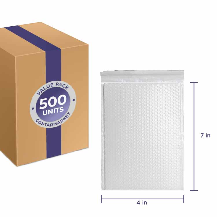 Poly 3/16'' #000, Bubble Lining Mailers, 2.5 MIL, Size: 4''x7'' Inches - 500 Pack