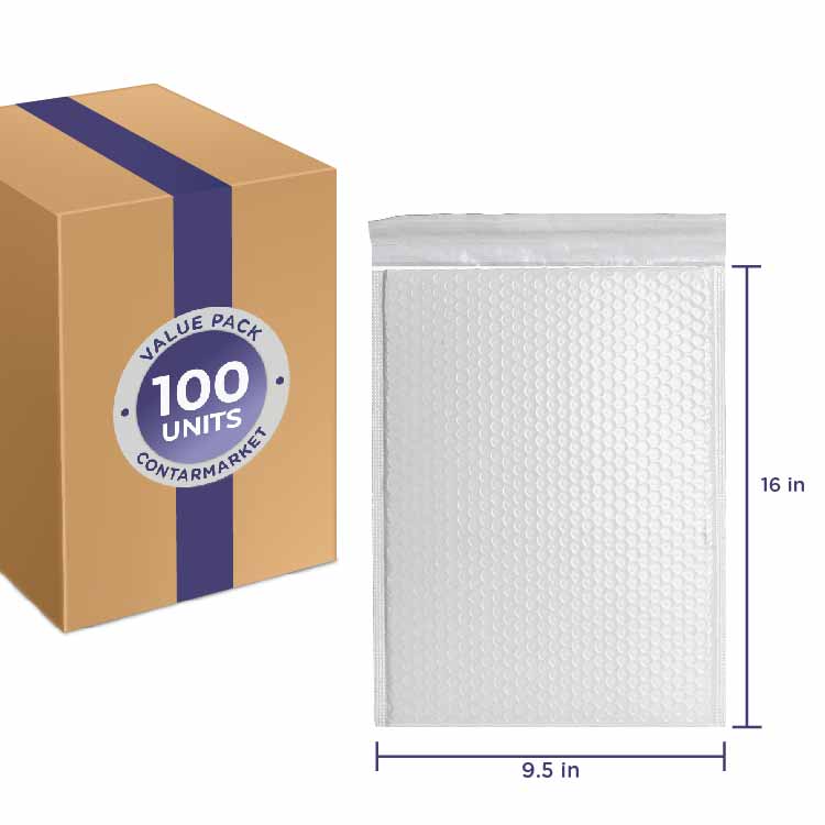 Poly 3/16'' Bubble Lining Mailers, 2.5 MIL, Size: 10.5''x16'' Inches - 100 Pack