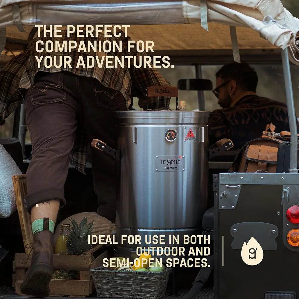 INGRILL 3-in-1 Premium Stainless Steel Smoker Barrel Grill – Portable Charcoal BBQ with Thermometer, 12 lbs, Perfect for Camping, Backyard & Home BBQ - Small Size --