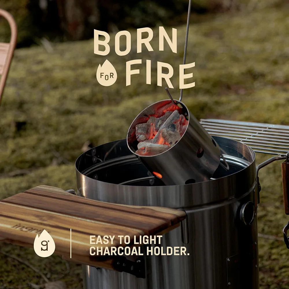 INGRILL 3-in-1 Premium Stainless Steel Smoker Barrel Grill – Portable Charcoal BBQ with Thermometer, 12 lbs, Perfect for Camping, Backyard & Home BBQ - Small Size --