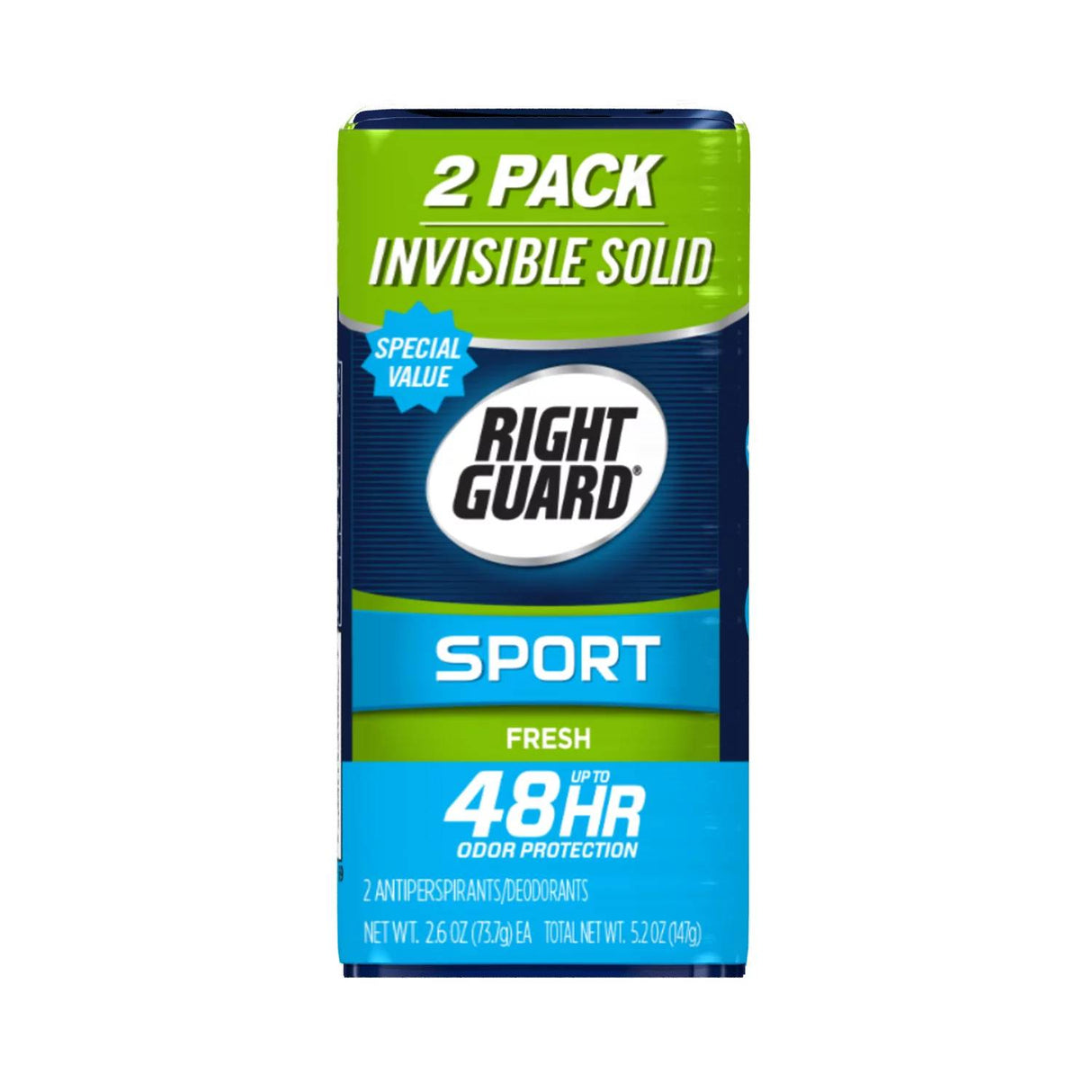 Right Guard Sport Antiperspirant Deodorant Invisible Solid Stick, Fresh Twin Pack 5.2 Oz - 6 pack