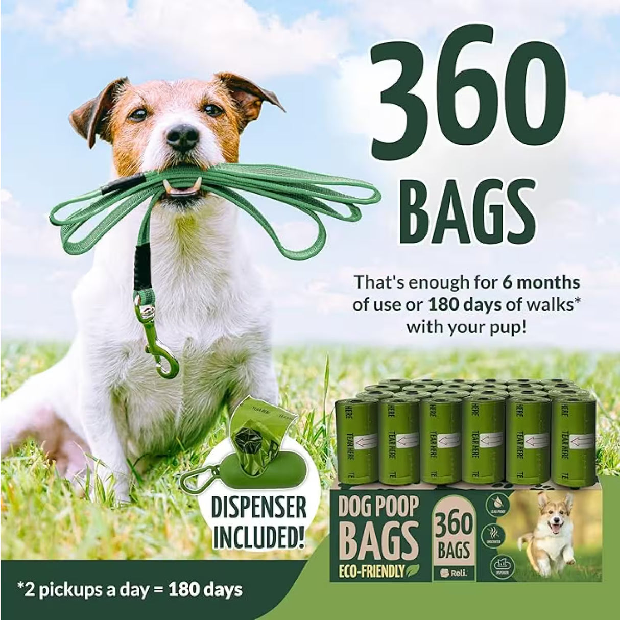 Reli Dog Poop Bags Eco Friendly, 360 Ct