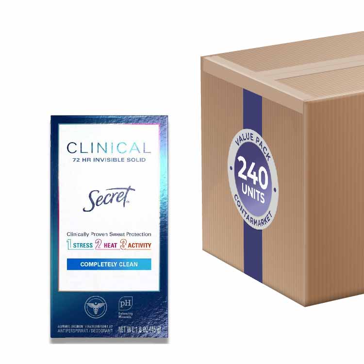 Secret  Clinical Strength Invisible Solid Completely Clean Antiperspirant & Deodorant 1.6 Oz - 240 Pack