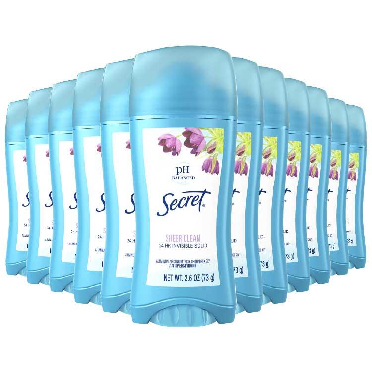 Secret Sheer Clean Invisible Solid Antiperspirant & Deodorant - 2.6oz 12 Pack