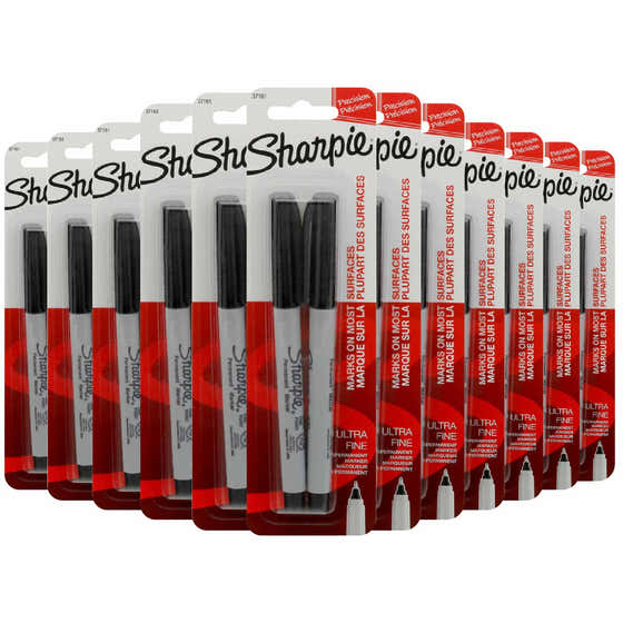 Sharpie Permanent Markers Ultra Fine Tip Black 2 ct ea- 12 Pack | Sharpie - School & Office Supplies - Wholesale