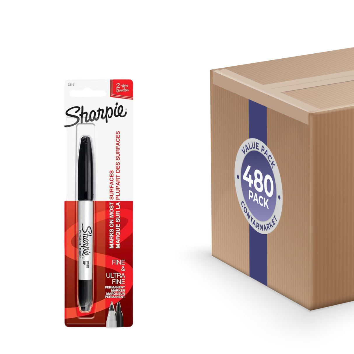 Sharpie - Fine/Ultra Fine Twin-Tip Permanent Marker Carded, Black - 480 Pack