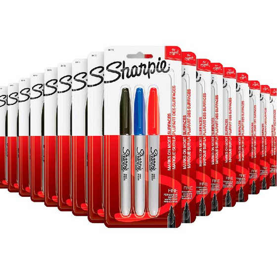 Sharpie Fine Point Permanent Marker Set, Black/Blue/Red  3 ct - 48 Pack | Sharpie - School & Office Supplies - Wholesale