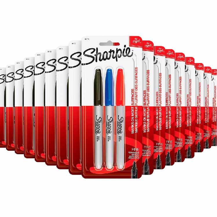 Sharpie Fine Point Permanent Marker Set, Black/Blue/Red  3 ct - 48 Pack