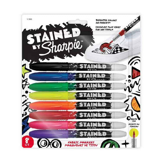 Sharpie Stained Fabric Markers, Medium Brush Tip, Assorted Colors, 8 Pack | Sharpie - Office Supplies Pack