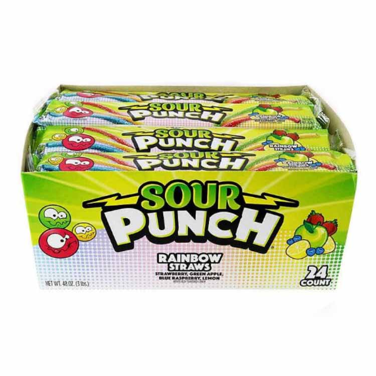 Sour Punch Rainbow Straws Assorted Chewy Candy 2 oz- 24 Pack