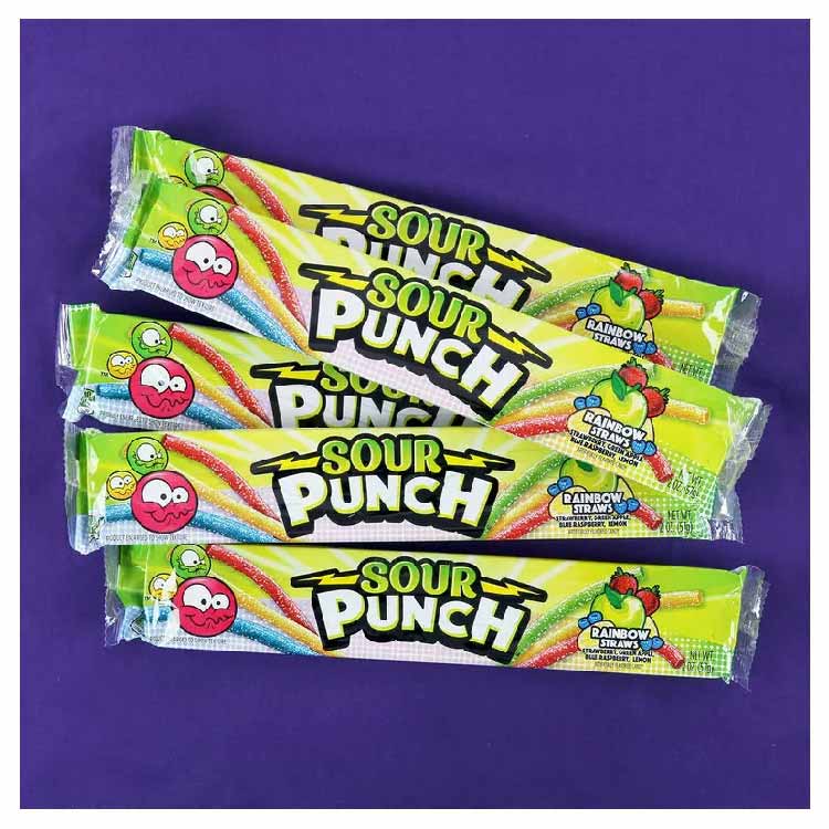 Sour Punch Rainbow Straws Assorted Chewy Candy 2 oz- 24 Pack