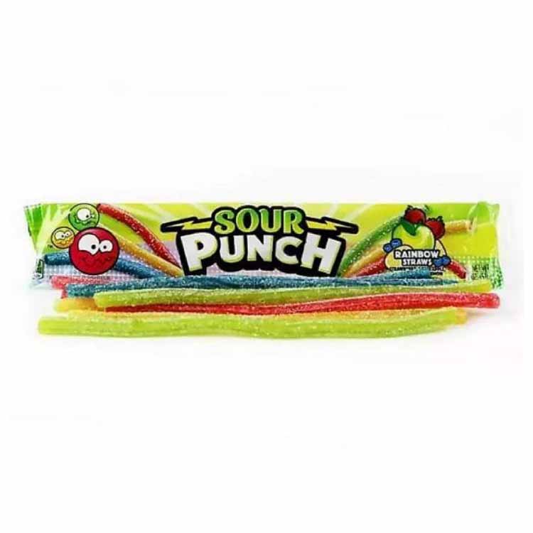 Sour Punch Rainbow Straws Assorted Chewy Candy 2 oz- 24 Pack