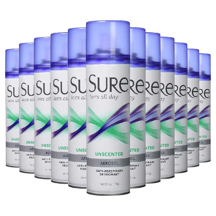 Sure Aerosol Unscented 6 oz Anti-Perspirant & Deodorant Spray - 12 Pack